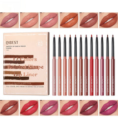 Matte Finish Lip Liner 12 Mixed Color Waterproof Decoration Lipstick Pen